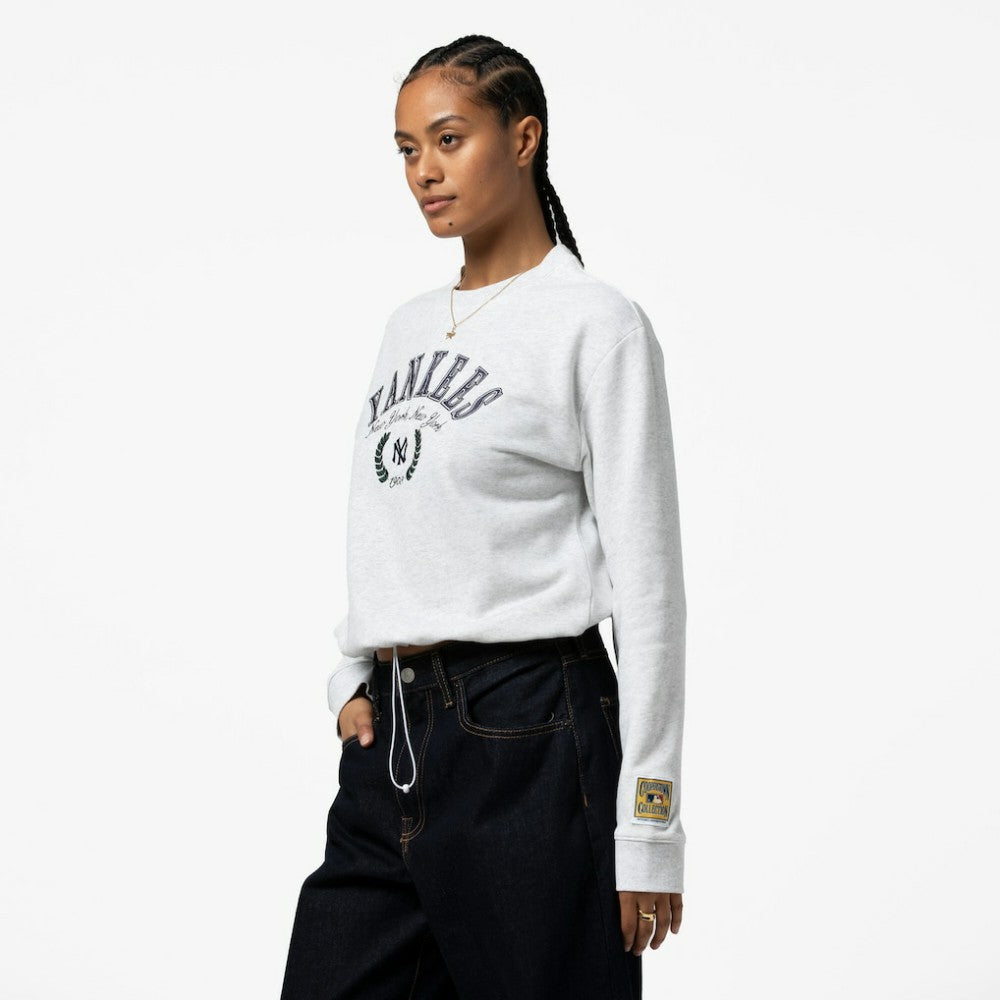 New York Yankees Mitchell & Ness Women's Cropped Toggle Pullover Sweatshirt - Heather Gray Pullover