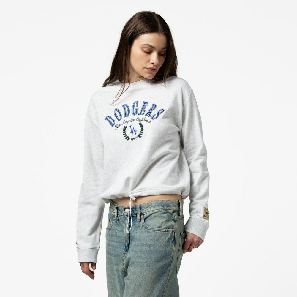 Los Angeles Dodgers Mitchell & Ness Women's Cropped Toggle Pullover Sweatshirt - Heather Gray Pullover