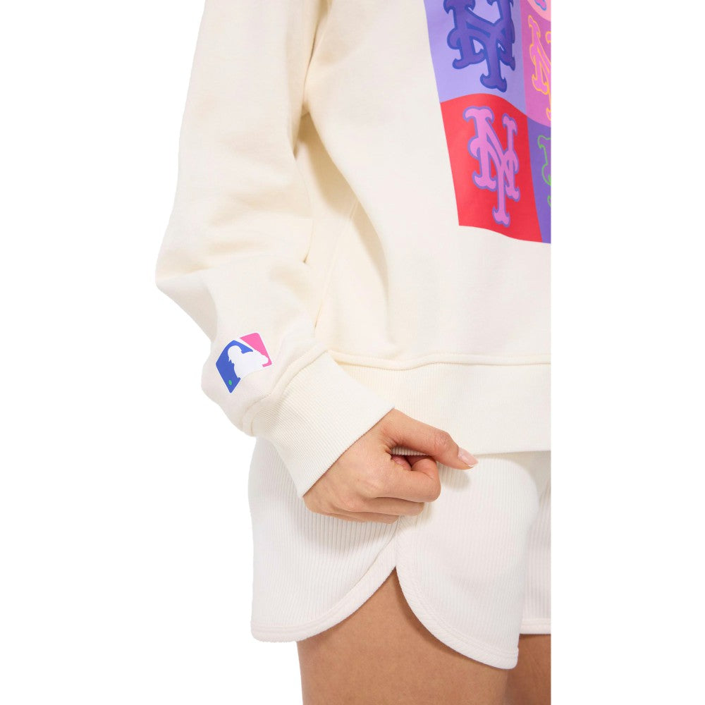 New York Mets Terez Women's Technicolor  Oversized Pullover Sweatshirt - Cream Pullover
