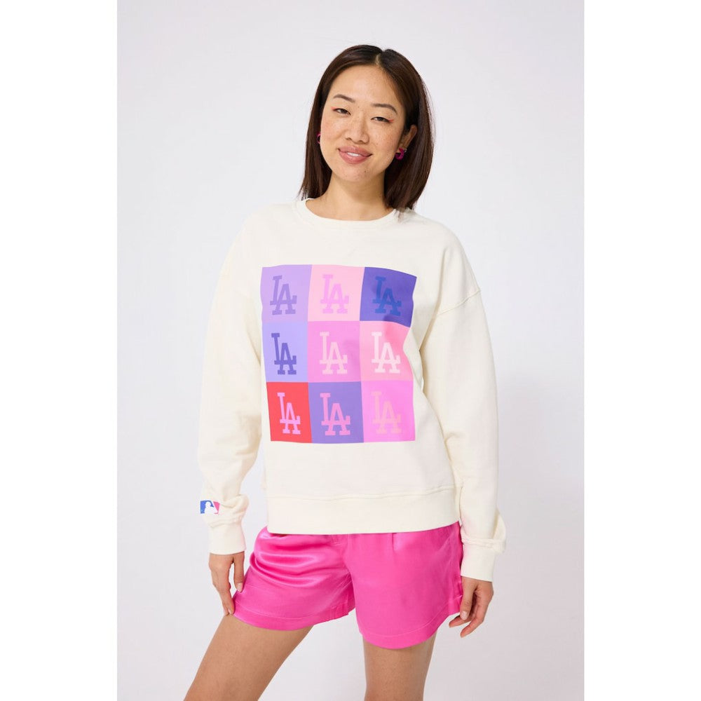 Los Angeles Dodgers Terez Women's Technicolor  Oversized Pullover Sweatshirt - Cream Pullover