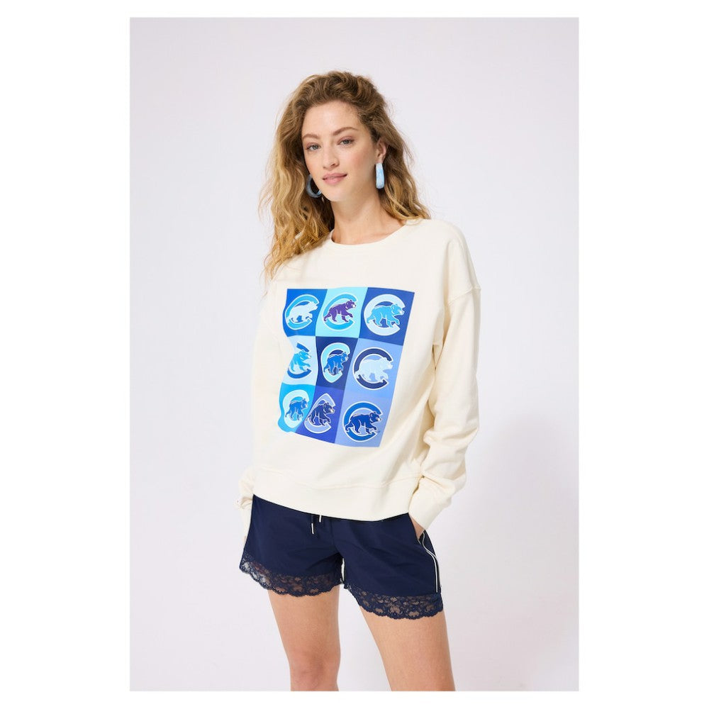 Chicago Cubs Terez Women's Technicolor  Oversized Pullover Sweatshirt - Cream Pullover