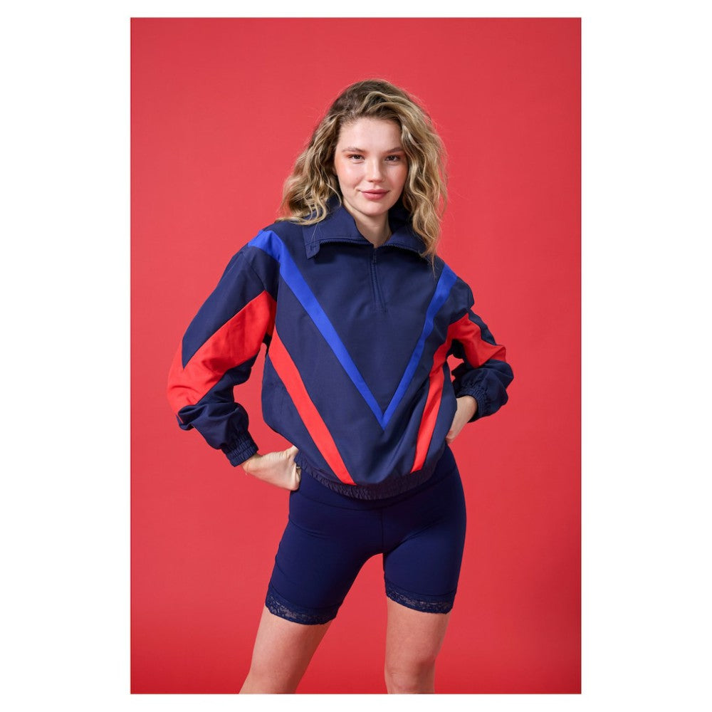 Philadelphia Phillies Terez Women's Ripstop Chevron Quarter-Zip Pullover - Navy Pullover