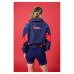 Philadelphia Phillies Terez Women's Ripstop Chevron Quarter-Zip Pullover - Navy Pullover
