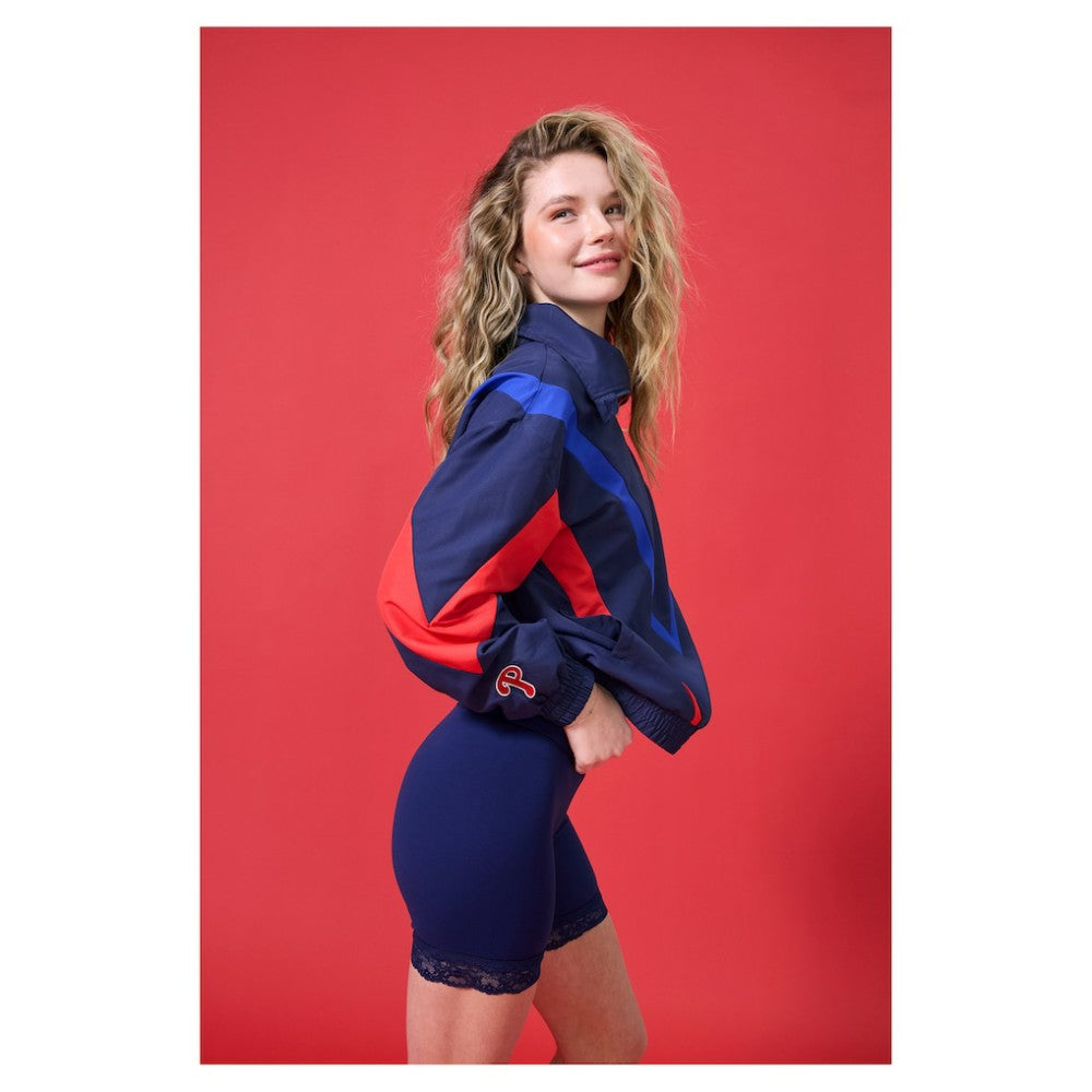 Philadelphia Phillies Terez Women's Ripstop Chevron Quarter-Zip Pullover - Navy Pullover