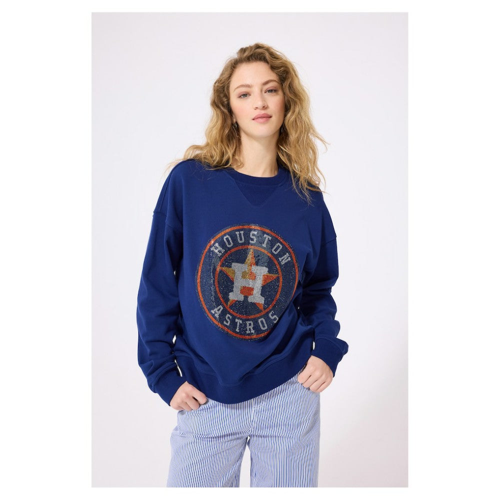 Houston Astros Terez Women's Oversized Gemstone Logo Sweatshirt - Navy Sweatshirts