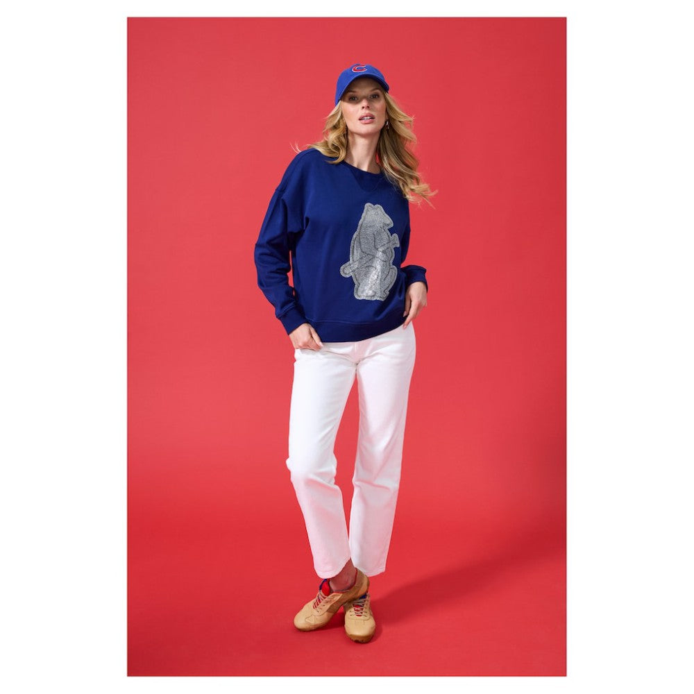 Chicago Cubs Terez Women's Oversized Gemstone Logo Sweatshirt - Navy Sweatshirts