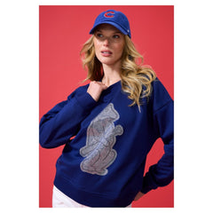 Chicago Cubs Terez Women's Oversized Gemstone Logo Sweatshirt - Navy Sweatshirts