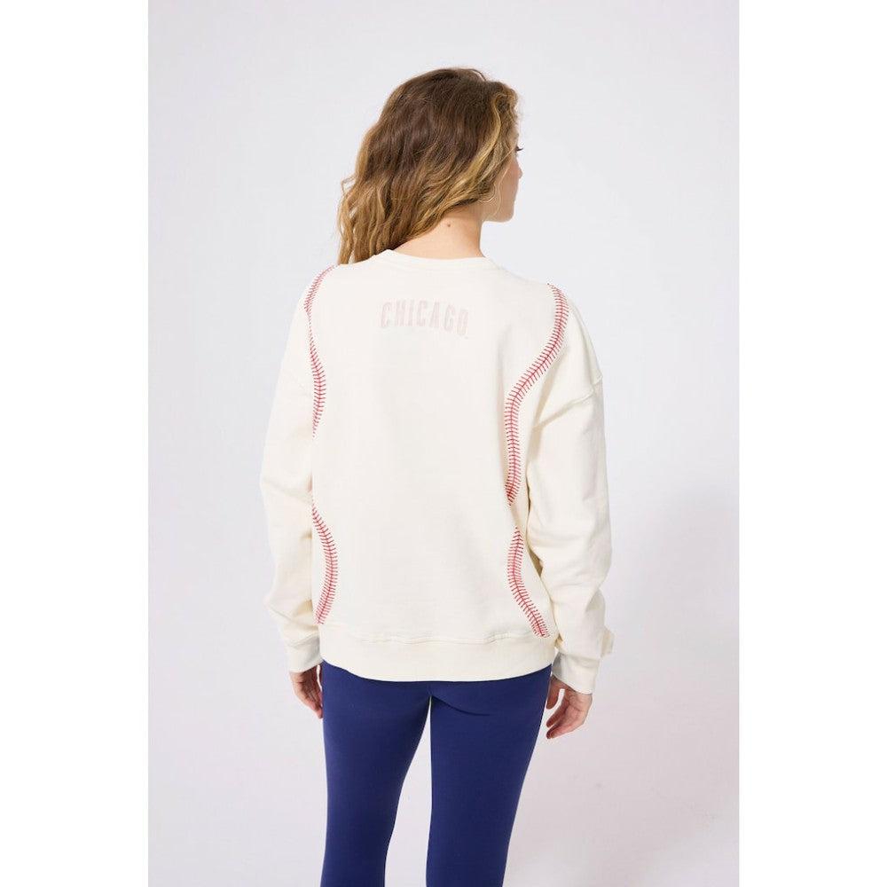 Chicago Cubs Terez Women's Baseball Stitch Pullover Sweatshirt - Cream Pullover