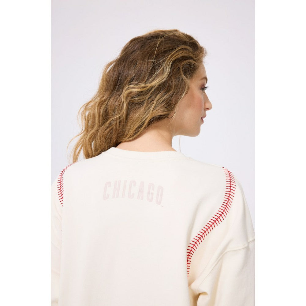 Chicago Cubs Terez Women's Baseball Stitch Pullover Sweatshirt - Cream Pullover