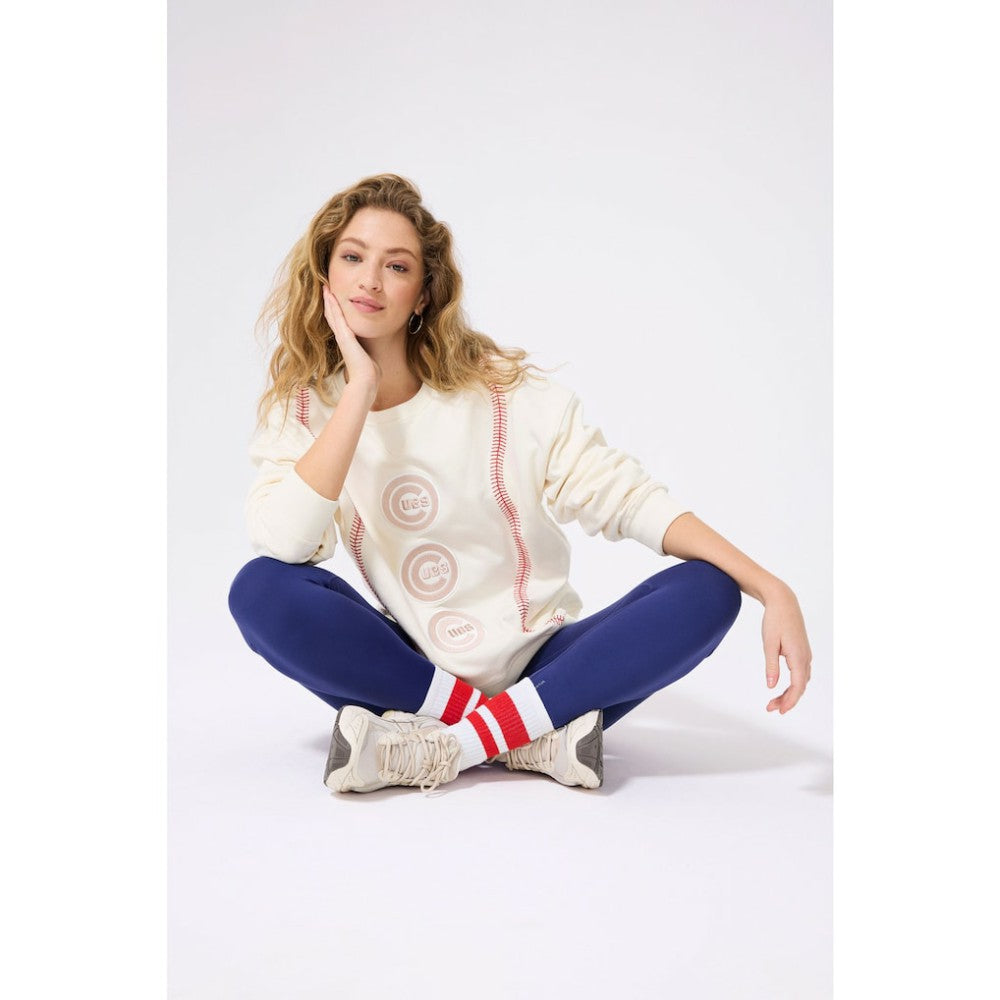 Chicago Cubs Terez Women's Baseball Stitch Pullover Sweatshirt - Cream Pullover