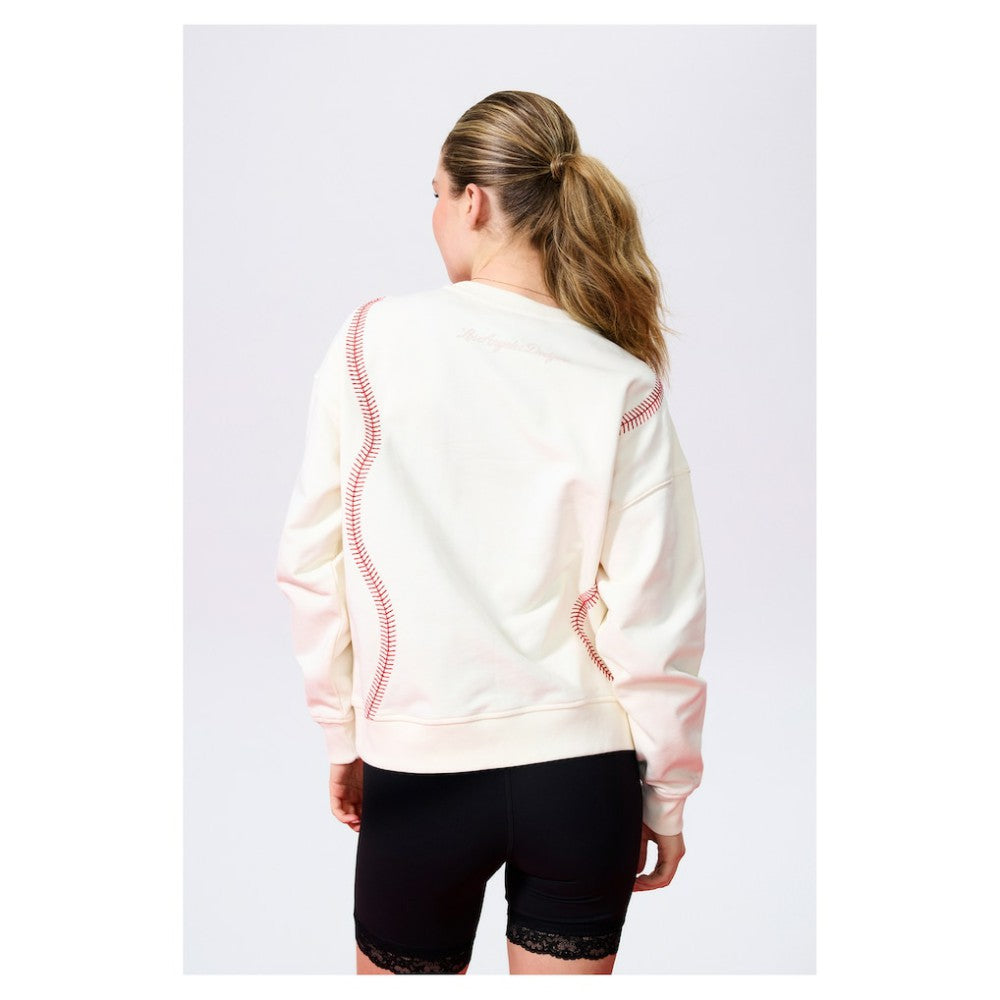 Los Angeles Dodgers Terez Women's Baseball Stitch Pullover Sweatshirt - Cream Pullover