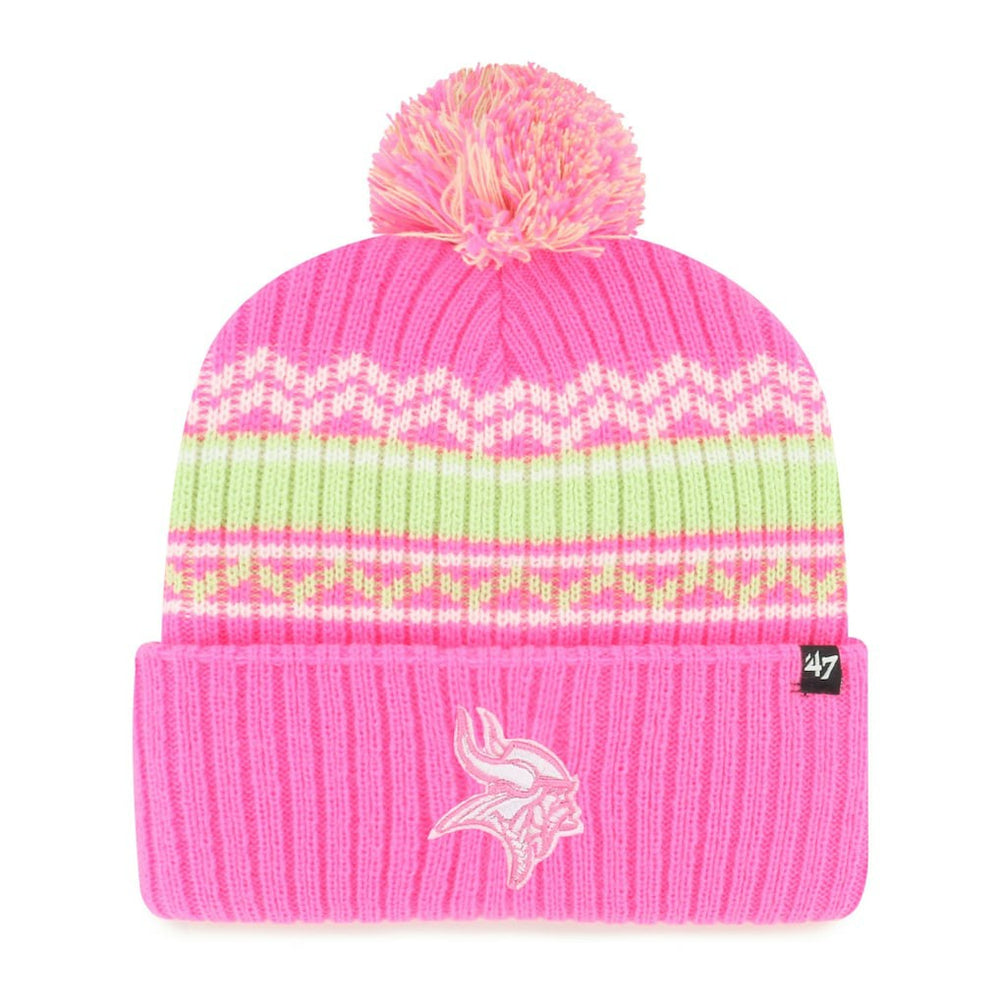 Minnesota Vikings '47 Girls Youth Polar Vortex Cuffed Knit Hat with Pom Pink