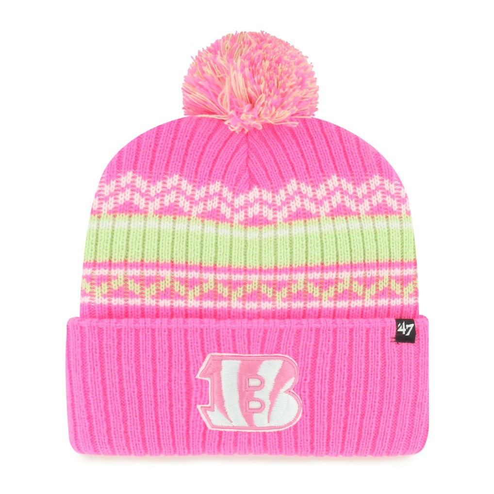 Cincinnati Bengals '47 Girls Youth Polar Vortex Cuffed Knit Hat with Pom Pink