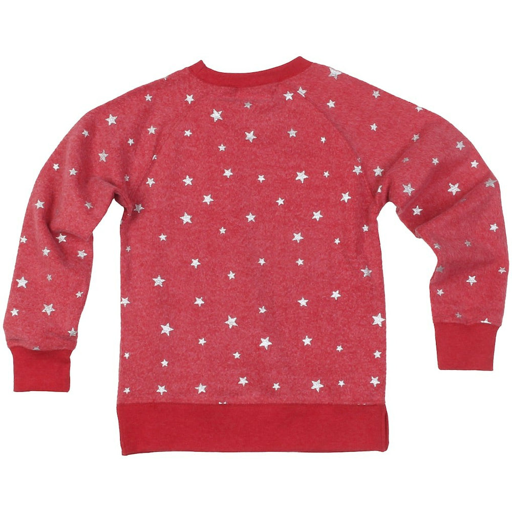 Kansas City Chiefs Wes & Willy Girls Youth Shimmer Star Reverse Fleece Pullover Sweatshirt Red