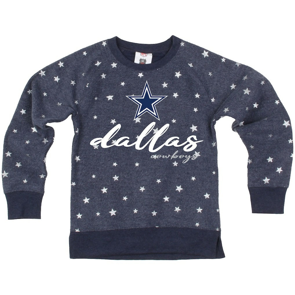 Dallas Cowboys Wes & Willy Girls Youth Shimmer Star Reverse Fleece Pullover Sweatshirt Navy