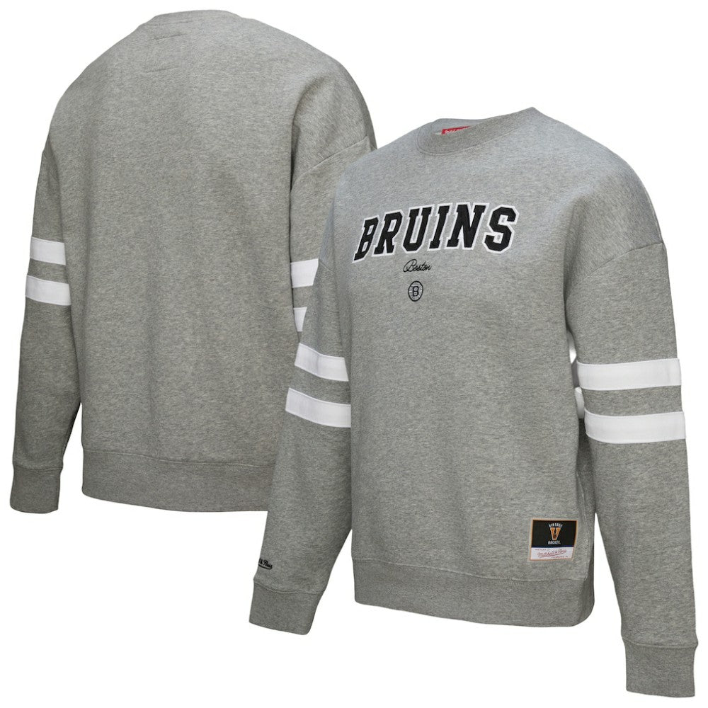 NHL Boston Bruins Mitchell & Ness Women's Logo Lightweight Pullover Sweatshirt - Heather Gray