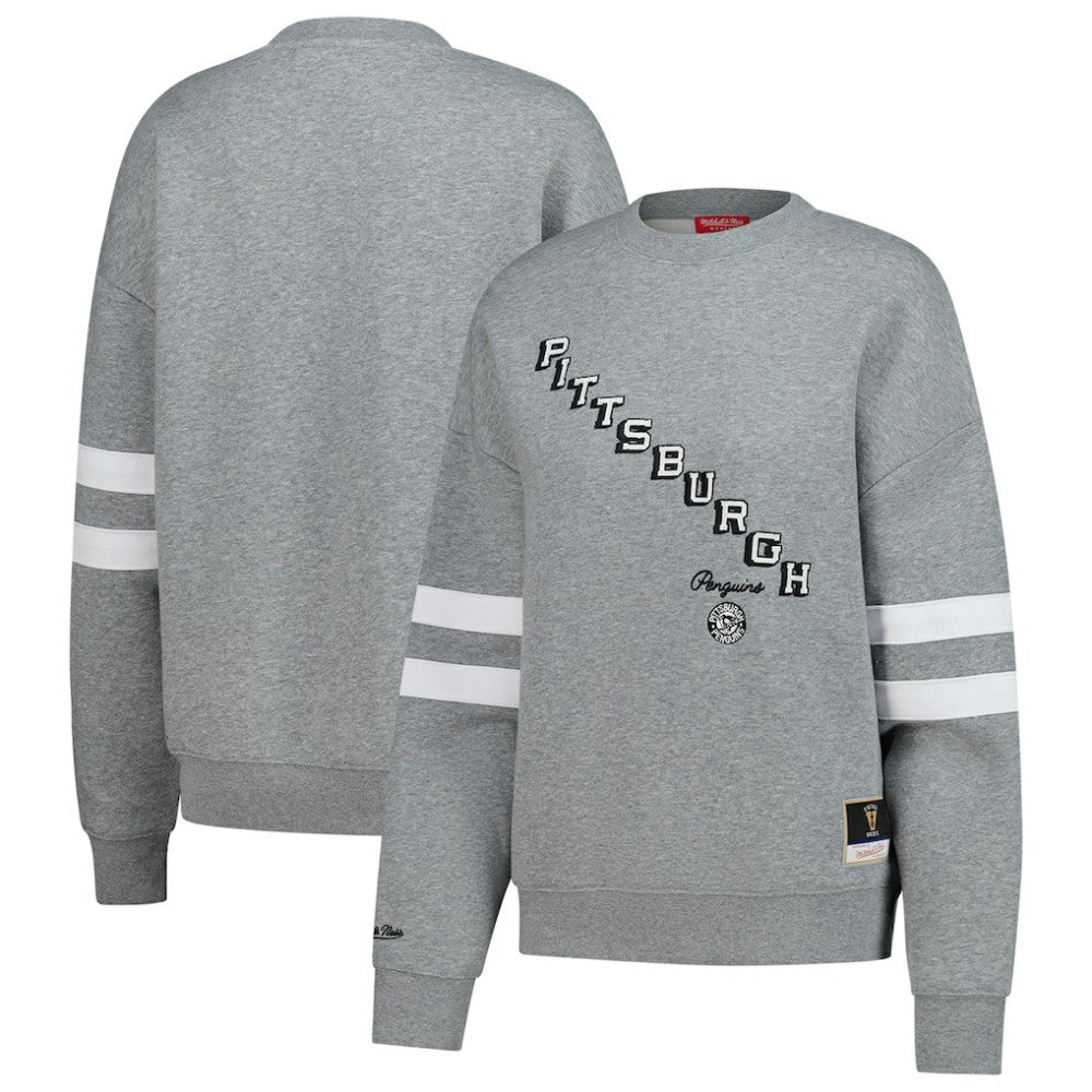 NHL Pittsburgh Penguins Mitchell & Ness Women's Logo Lightweight Pullover Sweatshirt - Heather Gray