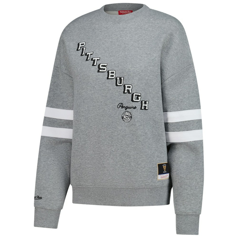 NHL Pittsburgh Penguins Mitchell & Ness Women's Logo Lightweight Pullover Sweatshirt - Heather Gray