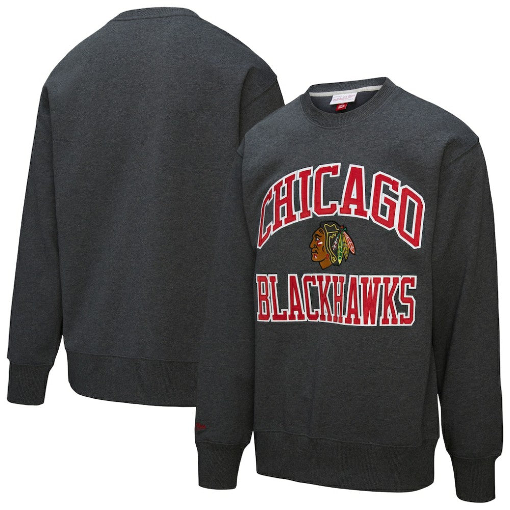 NHL Chicago Blackhawks Mitchell & Ness Playoff Win Fleece Pullover Sweatshirt - Heather Charcoal
