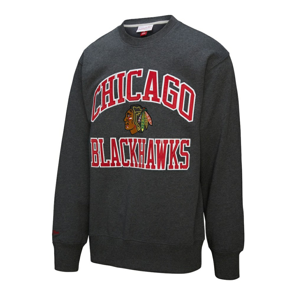 NHL Chicago Blackhawks Mitchell & Ness Playoff Win Fleece Pullover Sweatshirt - Heather Charcoal