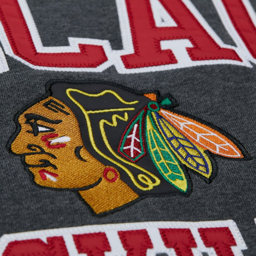NHL Chicago Blackhawks Mitchell & Ness Playoff Win Fleece Pullover Sweatshirt - Heather Charcoal
