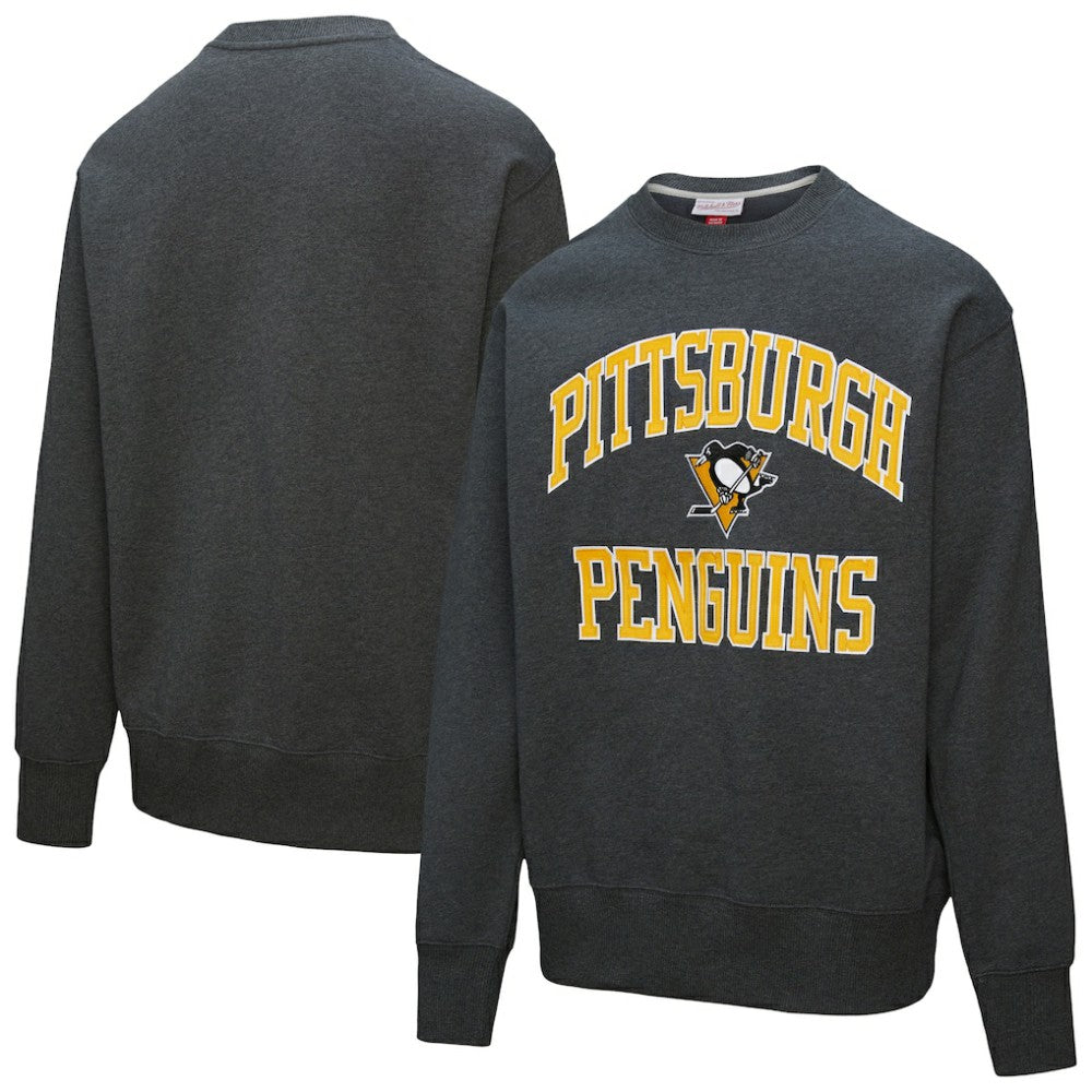 NHL Pittsburgh Penguins Mitchell & Ness Playoff Win Fleece Pullover Sweatshirt - Heather Charcoal