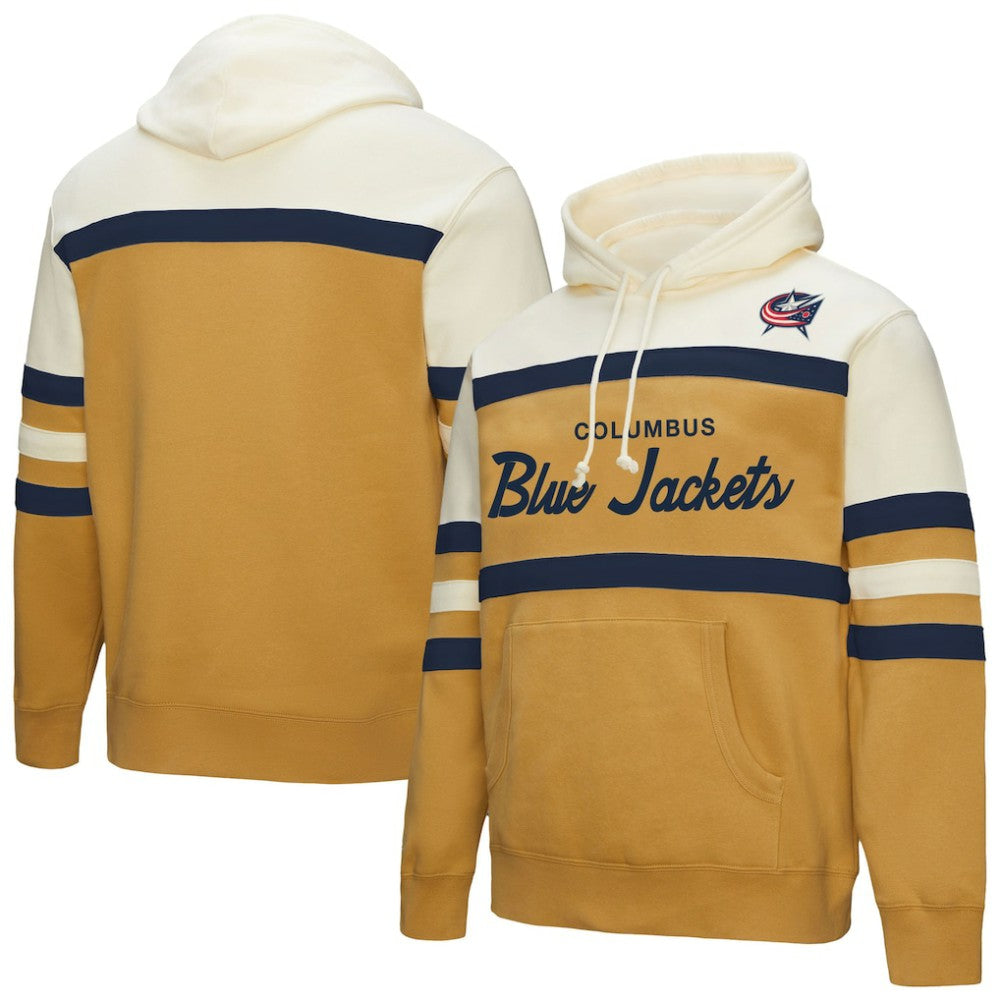 NHL Columbus Blue Jackets Mitchell & Ness Head Coach Pullover Hoodie - Gold/Cream