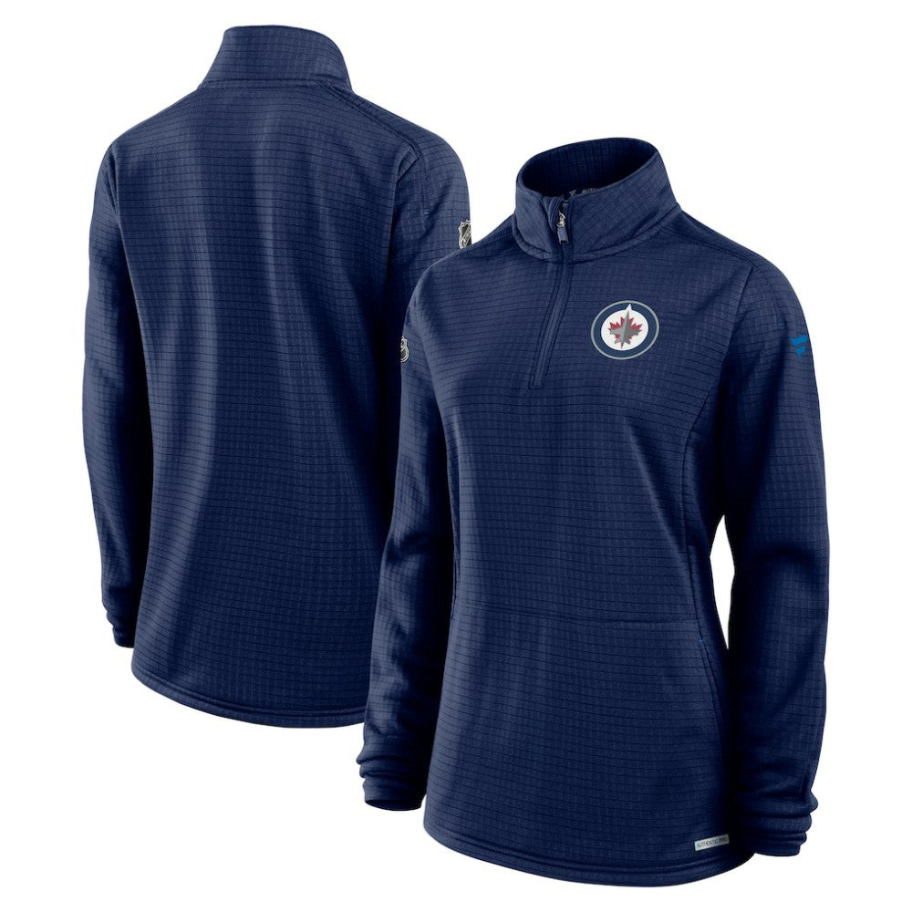 NHL Winnipeg Jets Fanatics Women's Authentic Pro Rink Quarter-Zip Pullover  - Navy