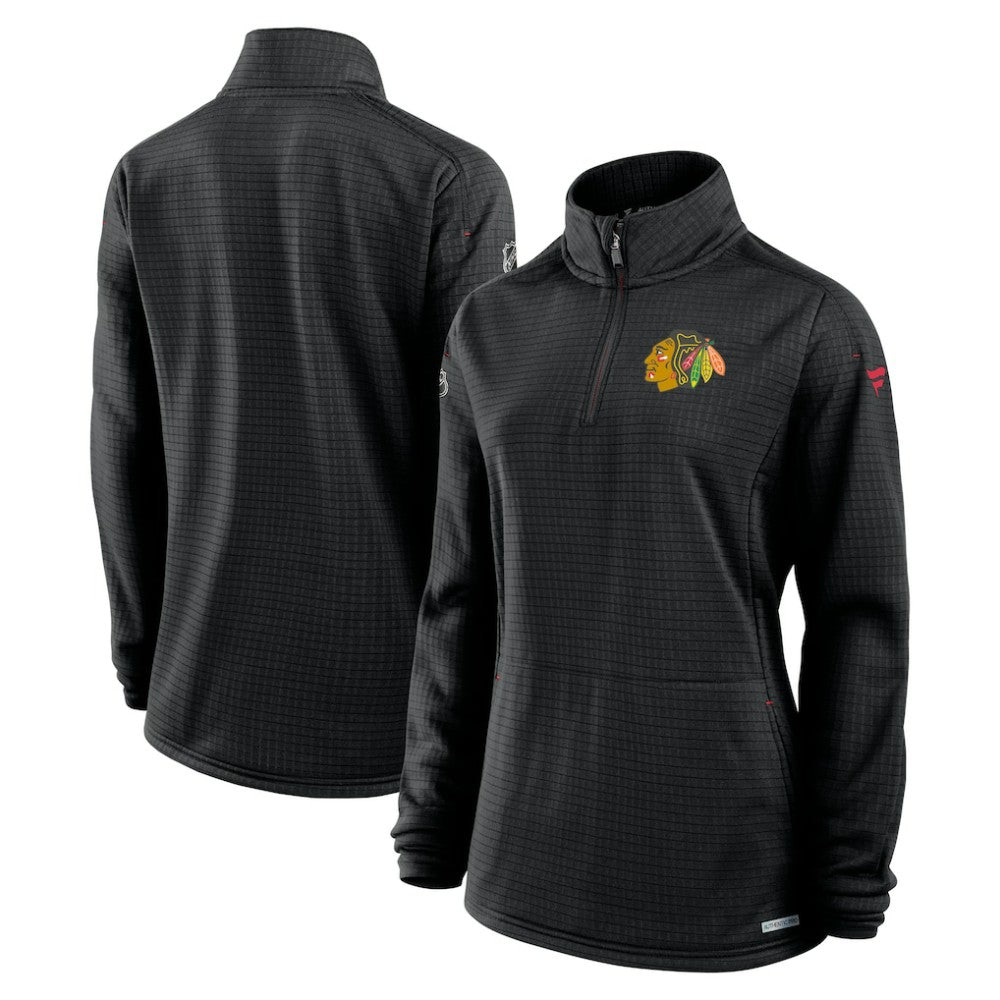 NHL Chicago Blackhawks Fanatics Women's Authentic Pro Rink Quarter-Zip Pullover  - Black