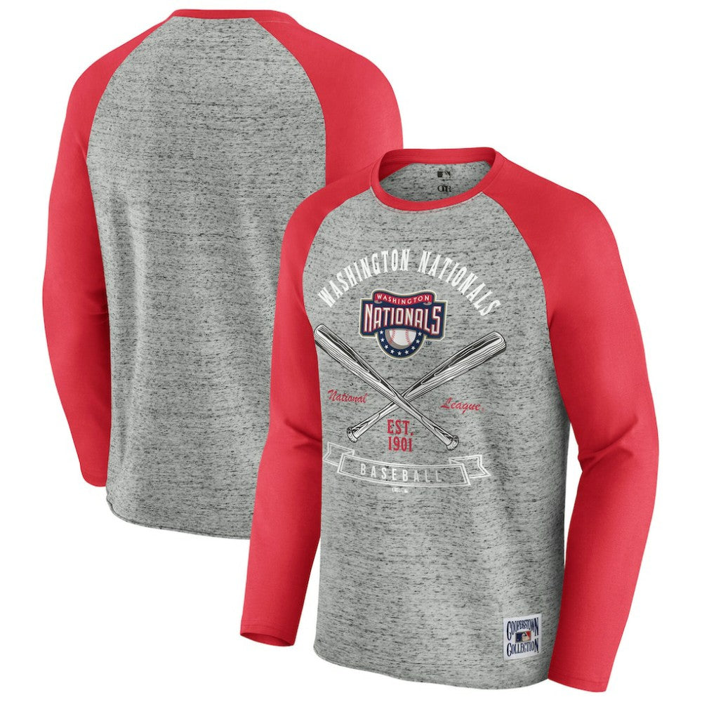 Washington Nationals Darius Rucker Collection by Fanatics Raw Edge Raglan Long Sleeve Baseball T-Shirt - Heather Gray T-shirts