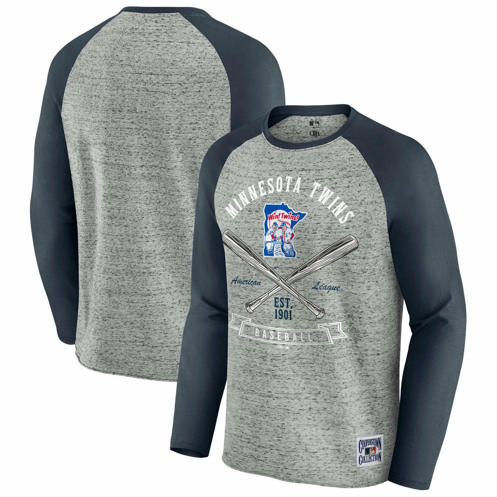 Minnesota Twins Darius Rucker Collection by Fanatics Raw Edge Raglan Long Sleeve Baseball T-Shirt - Heather Gray T-shirts