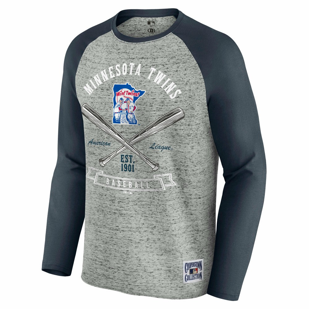 Minnesota Twins Darius Rucker Collection by Fanatics Raw Edge Raglan Long Sleeve Baseball T-Shirt - Heather Gray T-shirts