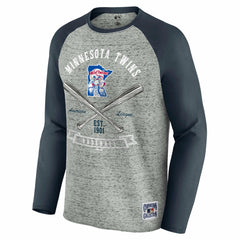 Minnesota Twins Darius Rucker Collection by Fanatics Raw Edge Raglan Long Sleeve Baseball T-Shirt - Heather Gray T-shirts