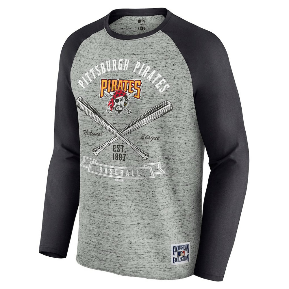 Pittsburgh Pirates Darius Rucker Collection by Fanatics Raw Edge Raglan Long Sleeve Baseball T-Shirt - Heather Gray T-shirts