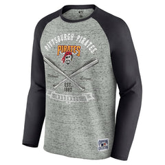 Pittsburgh Pirates Darius Rucker Collection by Fanatics Raw Edge Raglan Long Sleeve Baseball T-Shirt - Heather Gray T-shirts