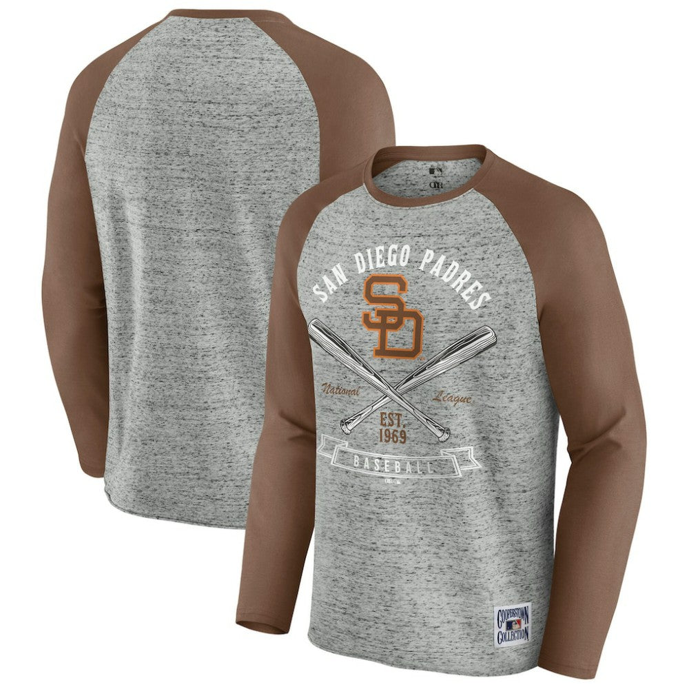 San Diego Padres Darius Rucker Collection by Fanatics Raw Edge Raglan Long Sleeve Baseball T-Shirt - Heather Gray T-shirts