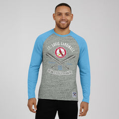 St. Louis Cardinals Darius Rucker Collection by Fanatics Raw Edge Raglan Long Sleeve Baseball T-Shirt - Heather Gray T-shirts