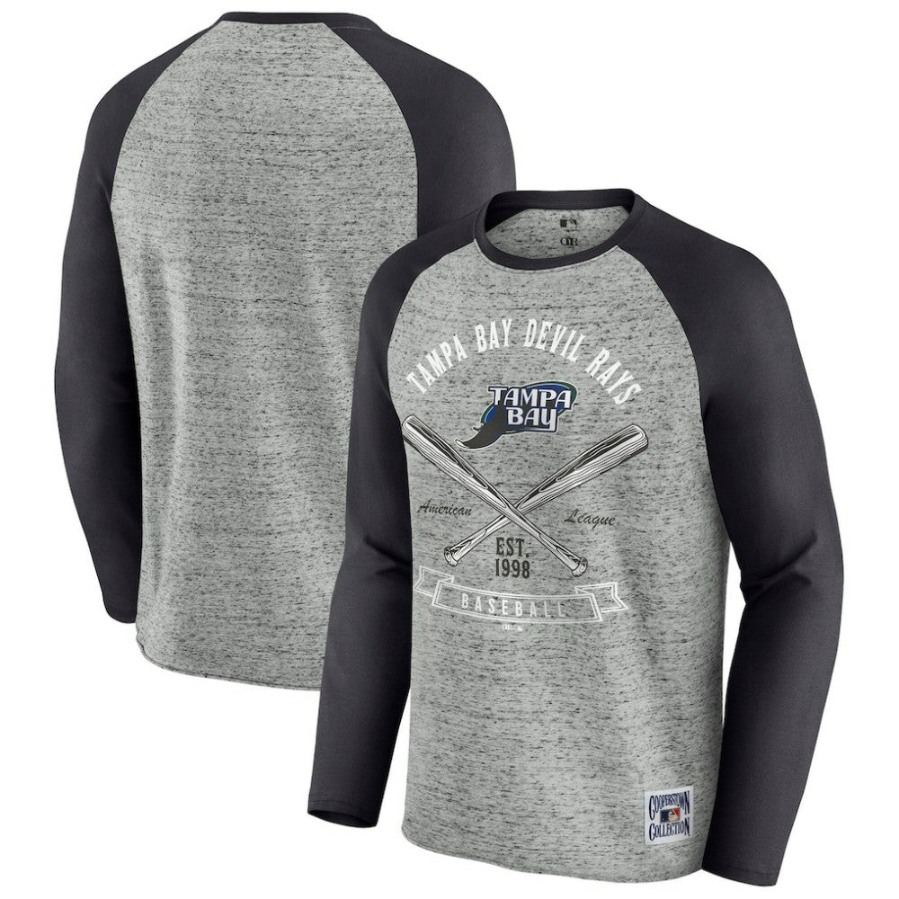 Tampa Bay Rays Darius Rucker Collection by Fanatics Raw Edge Raglan Long Sleeve Baseball T-Shirt - Heather Gray T-shirts