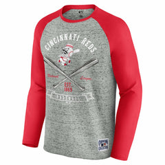Cincinnati Reds Darius Rucker Collection by Fanatics Raw Edge Raglan Long Sleeve Baseball T-Shirt - Heather Gray T-shirts