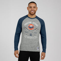 Houston Astros Darius Rucker Collection by Fanatics Raw Edge Raglan Long Sleeve Baseball T-Shirt - Heather Gray T-shirts