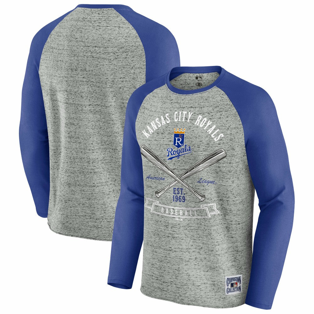 Kansas City Royals Darius Rucker Collection by Fanatics Raw Edge Raglan Long Sleeve Baseball T-Shirt - Heather Gray T-shirts