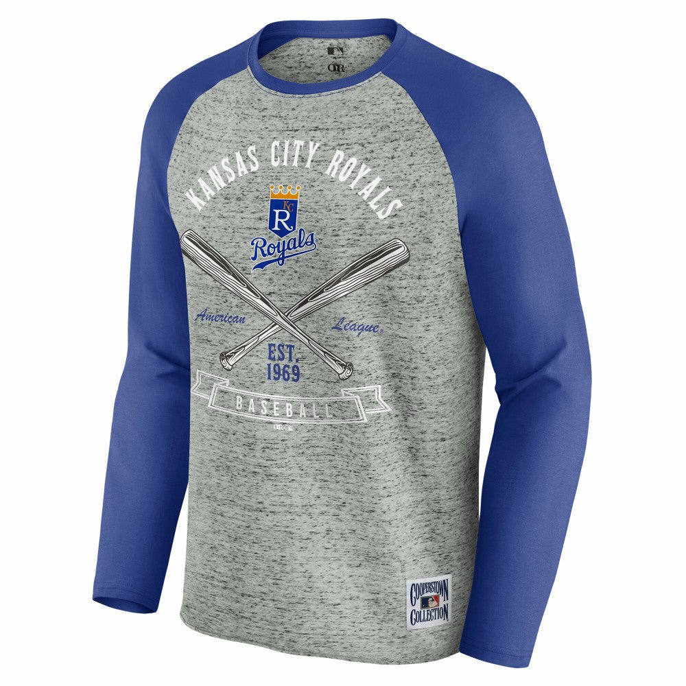 Kansas City Royals Darius Rucker Collection by Fanatics Raw Edge Raglan Long Sleeve Baseball T-Shirt - Heather Gray T-shirts