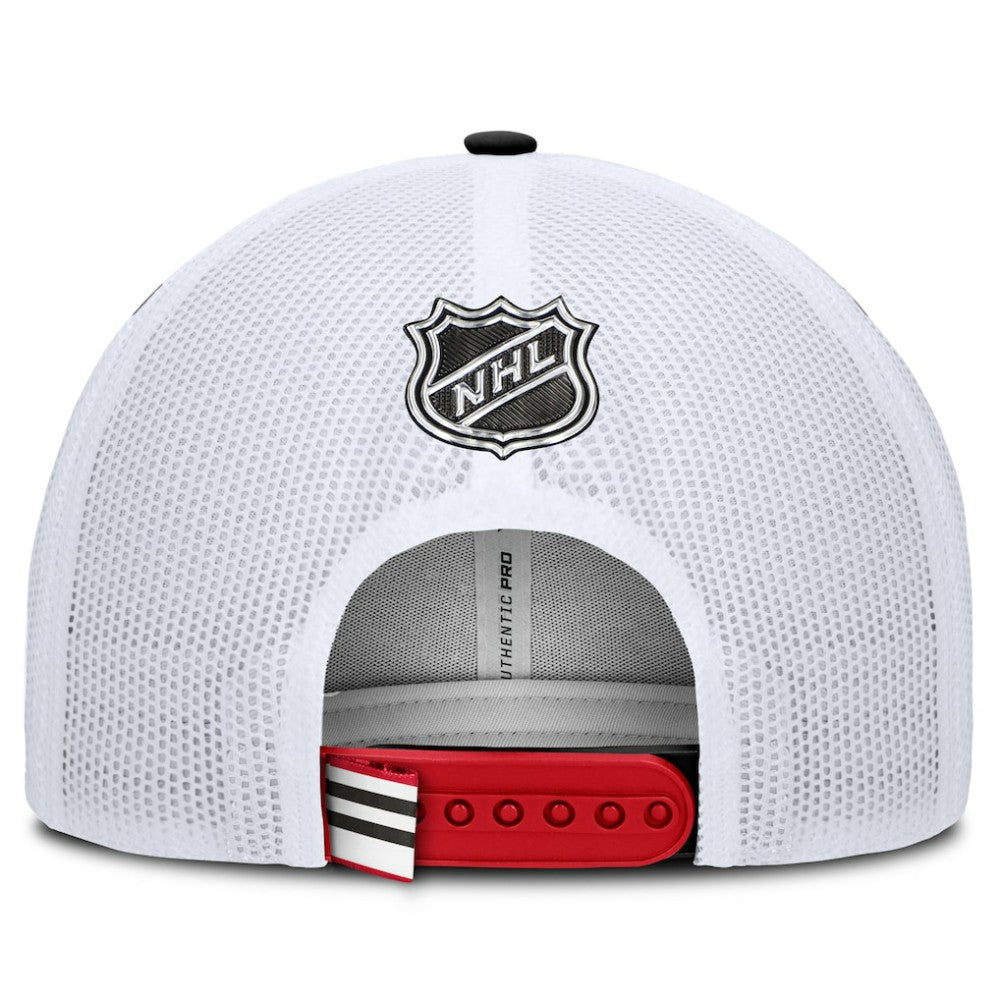 NHL Chicago Blackhawks Fanatics Authentic Pro Rink Adjustable Trucker Hat - Red/White