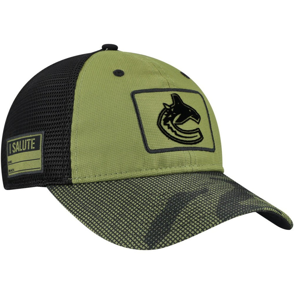 NHL Vancouver Canucks Fanatics Military Appreciation Trucker Adjustable Hat - Olive