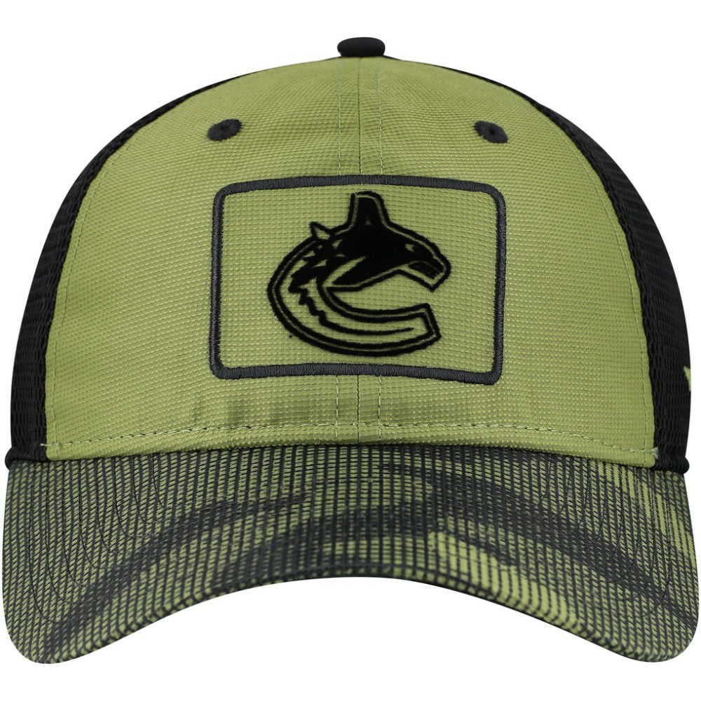 NHL Vancouver Canucks Fanatics Military Appreciation Trucker Adjustable Hat - Olive