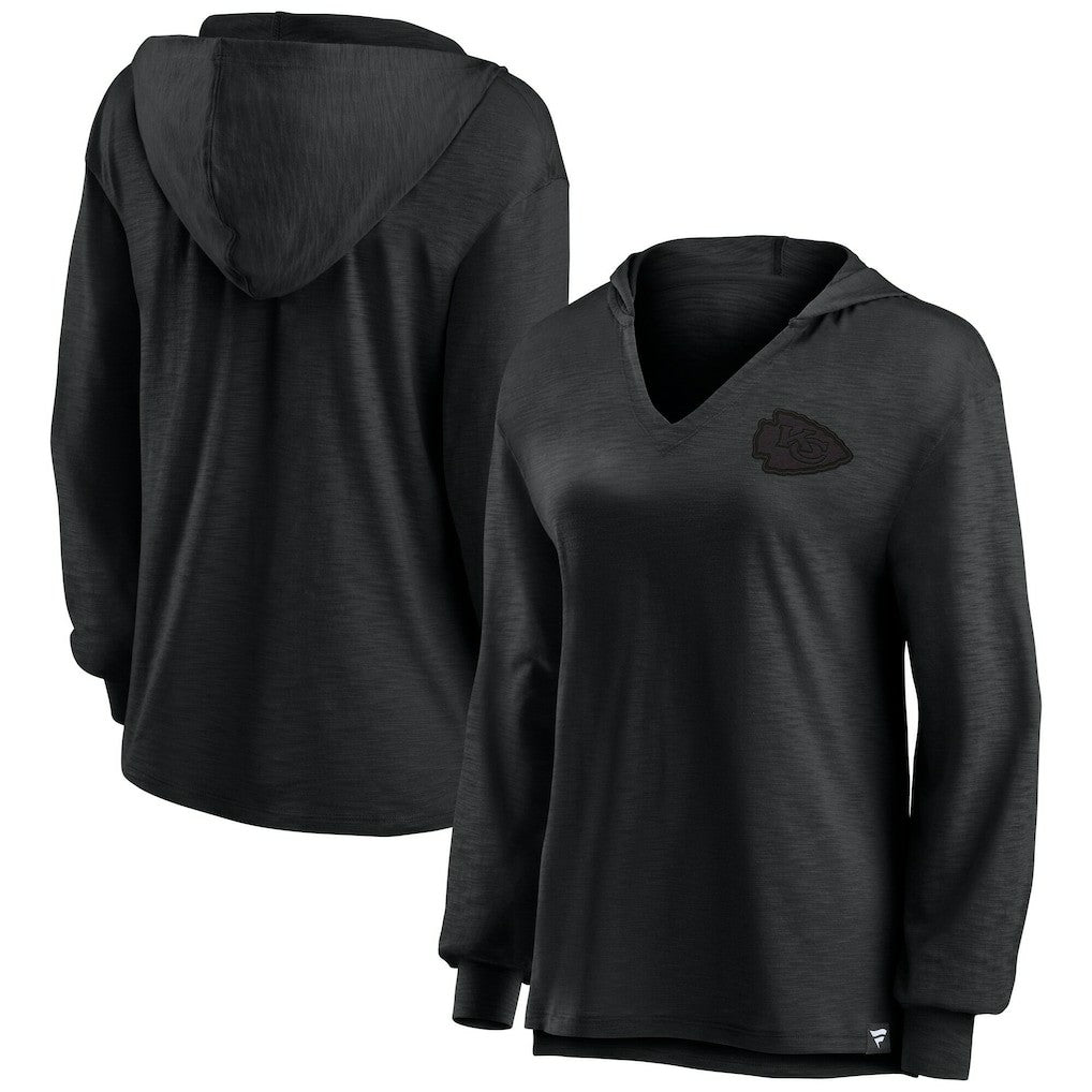Kansas City Chiefs Women's Blackout Slub Hoodie V-Neck Long Sleeve T-Shirt