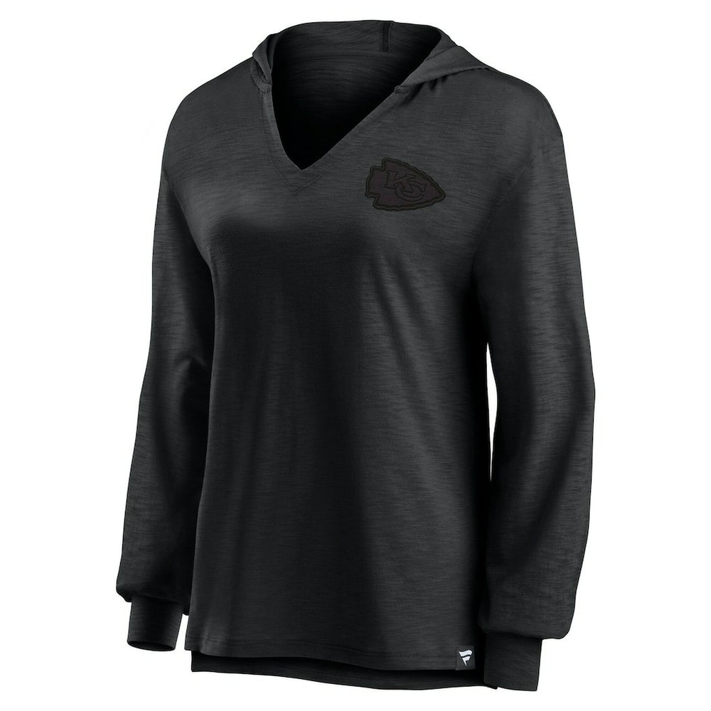 Kansas City Chiefs Women's Blackout Slub Hoodie V-Neck Long Sleeve T-Shirt