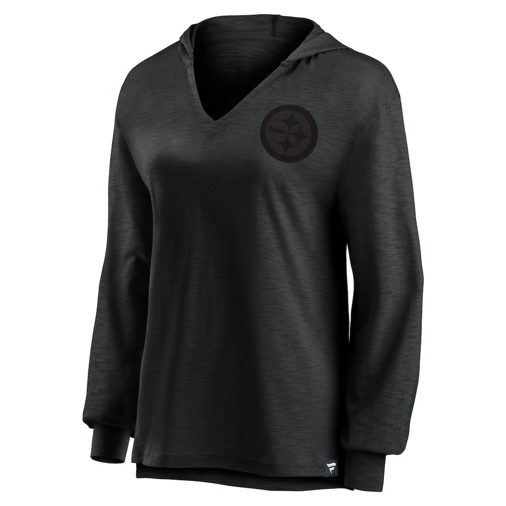 Pittsburgh Steelers Women's Blackout Slub Hoodie V-Neck Long Sleeve T-Shirt