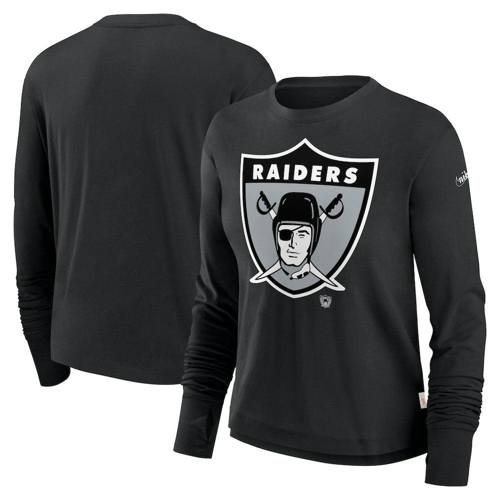 Las Vegas Raiders Women's Large Logo Cropped Long Sleeve Fashion T-Shirt Black
