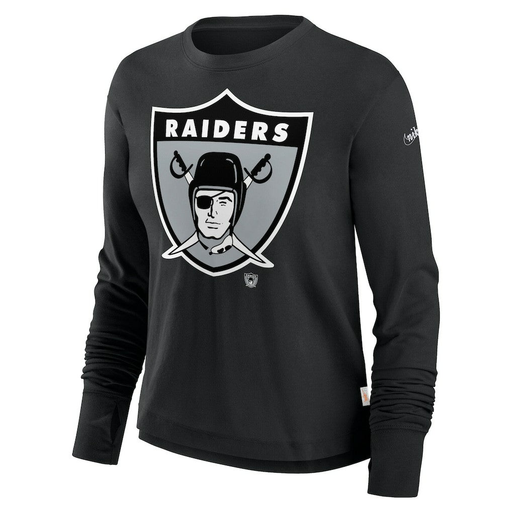 Las Vegas Raiders Women's Large Logo Cropped Long Sleeve Fashion T-Shirt Black